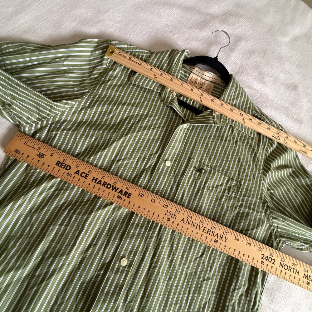 Hollister Shirt Mens XL Green Stripe Long Sleeve Button Up Casual Preppy - Picture 5 of 11